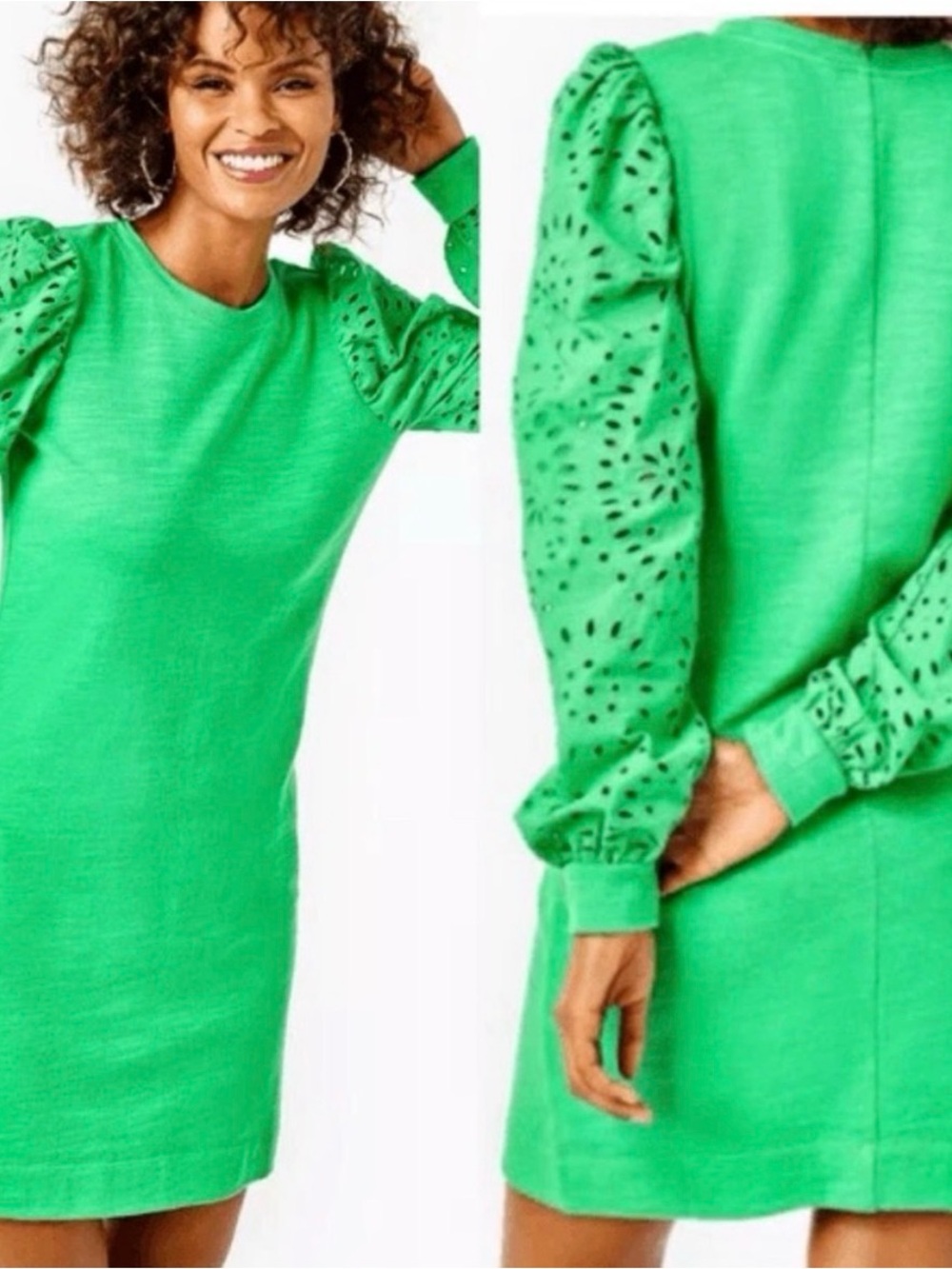 Lilly Pulitzer Bright Green Eyelet Puff-Sleeve Shift Dress